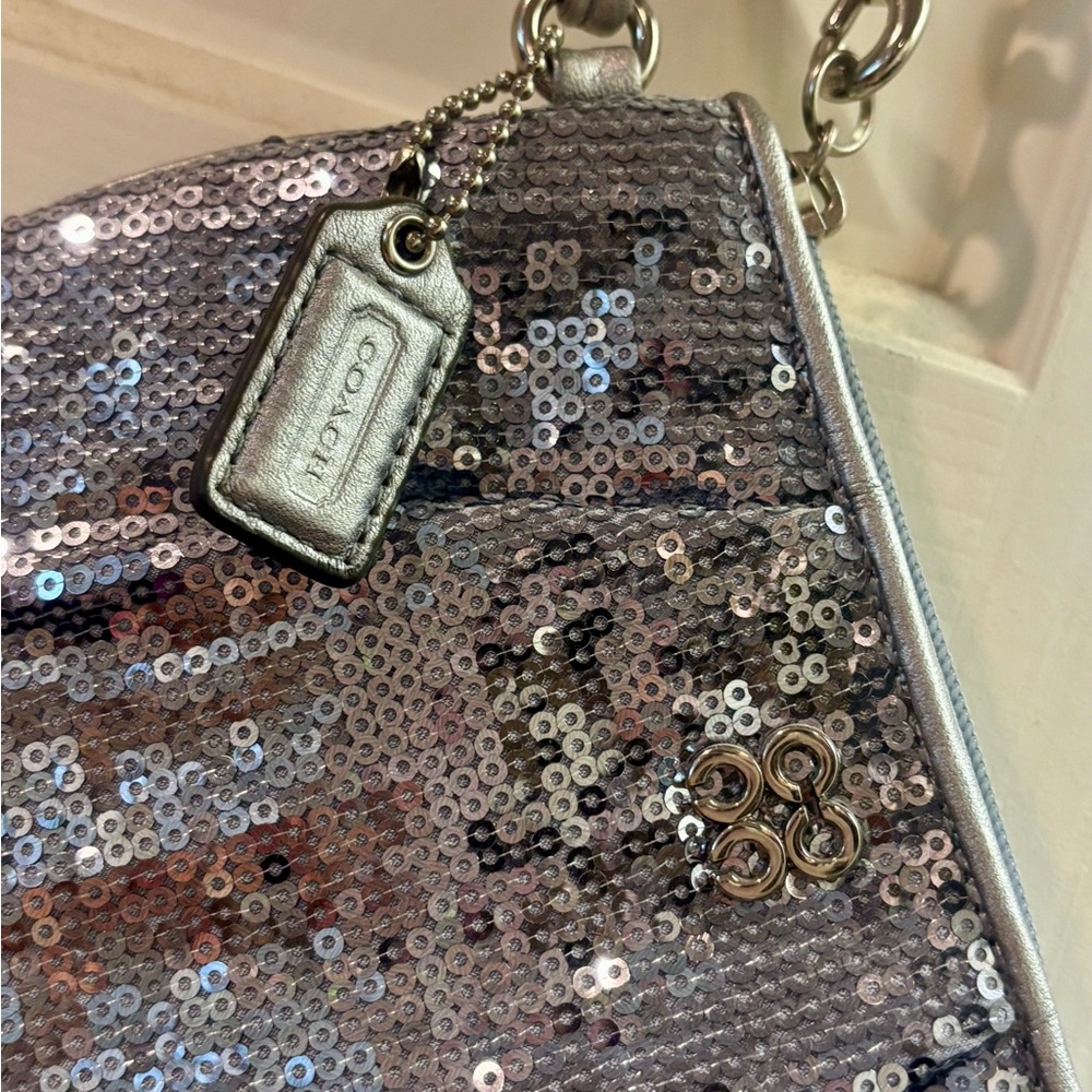 Coach Poppy Silver Sequin Wristlet